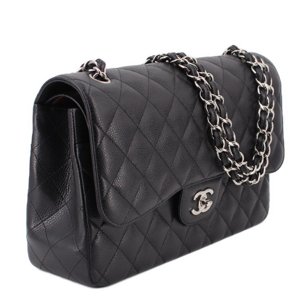 CHANEL JUMBO DOUBLE FLAP SHOULDER BAGS BLACK