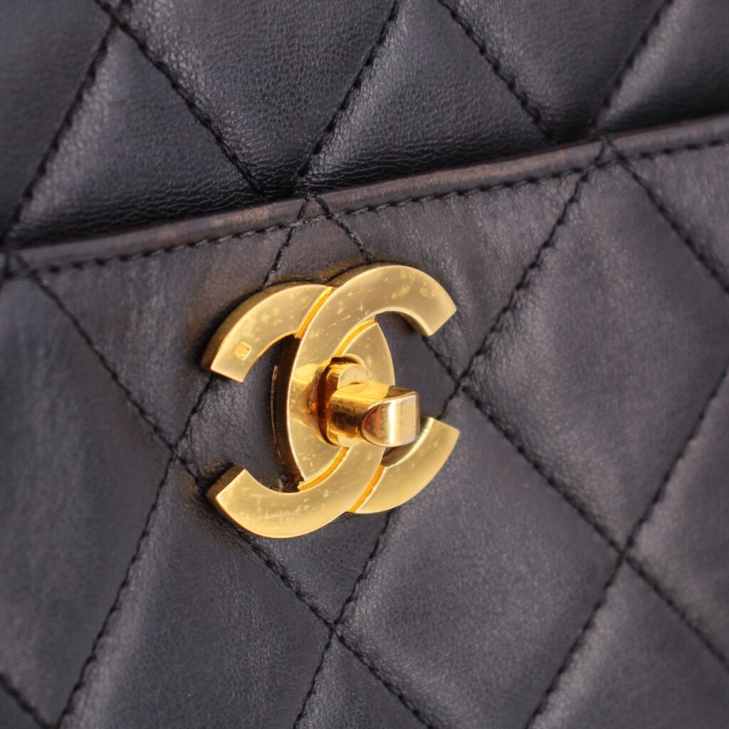 CHANEL VINTAGE LAMBSKIN SHOPPER TOTES BLACK