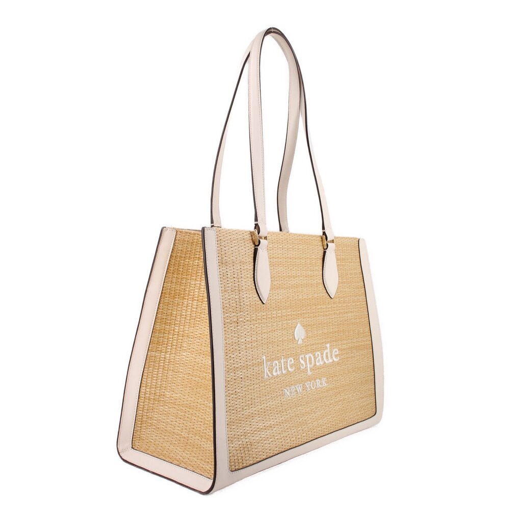 KATE SPADE LARGE ELLIE STRAW TOTES TAN