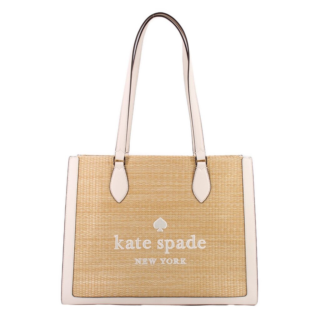 KATE SPADE LARGE ELLIE STRAW TOTES TAN