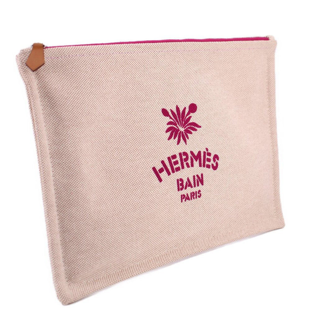 HERMES NEW YACHTING COSMETIC POUCHES BEIGE/FUCSHIA