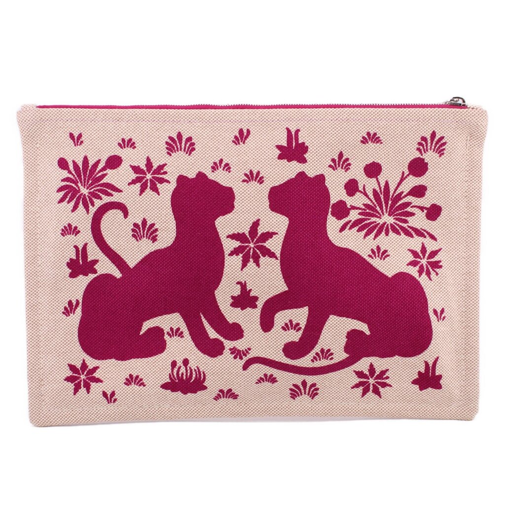 HERMES NEW YACHTING COSMETIC POUCHES BEIGE/FUCSHIA