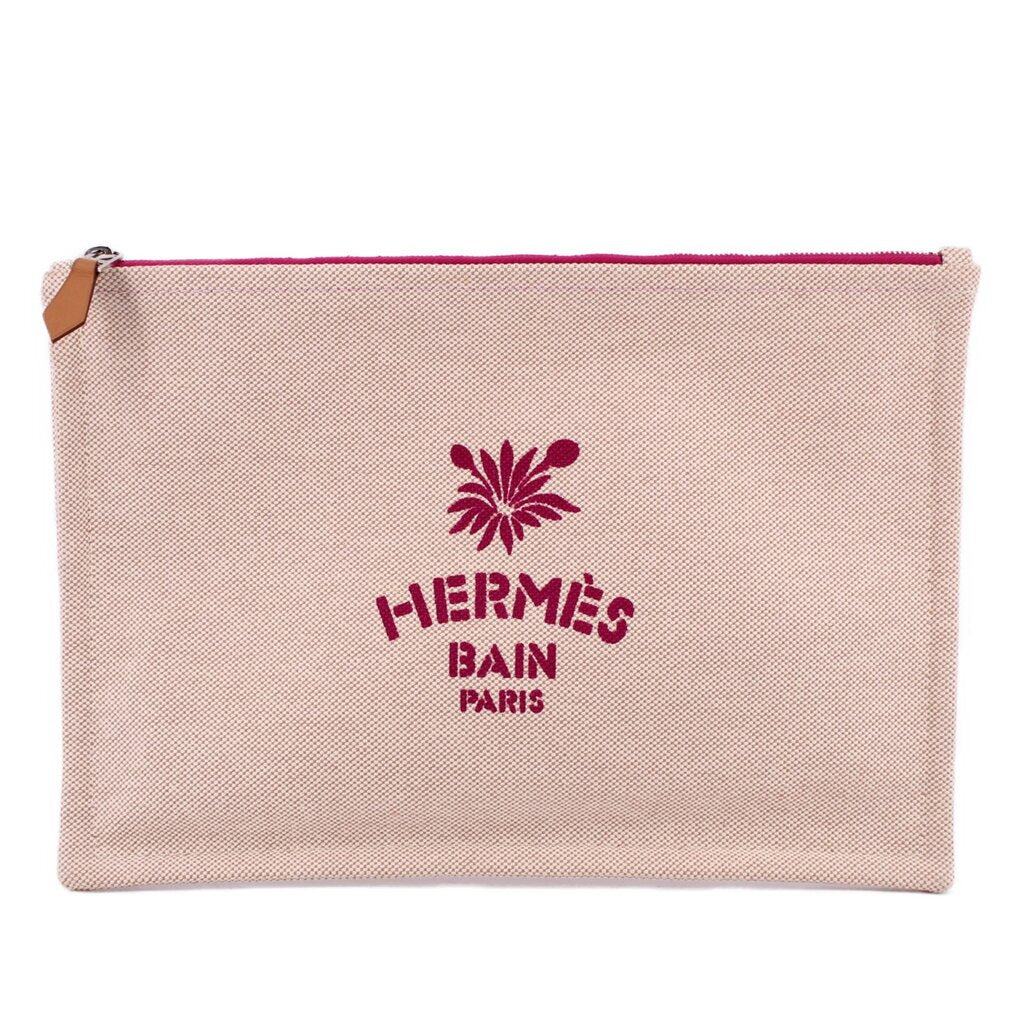 HERMES NEW YACHTING COSMETIC POUCHES BEIGE/FUCSHIA