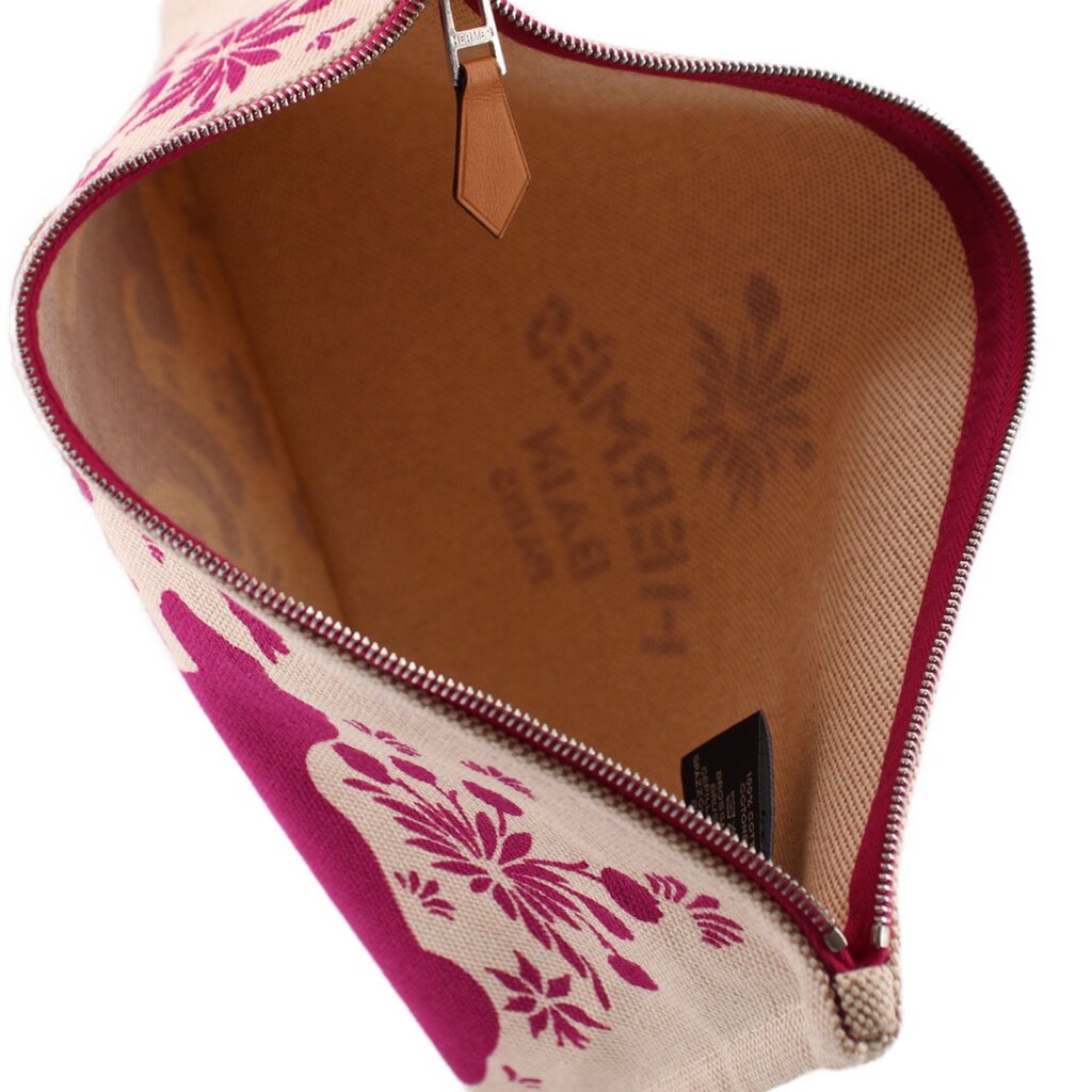 HERMES NEW YACHTING COSMETIC POUCHES BEIGE/FUCSHIA