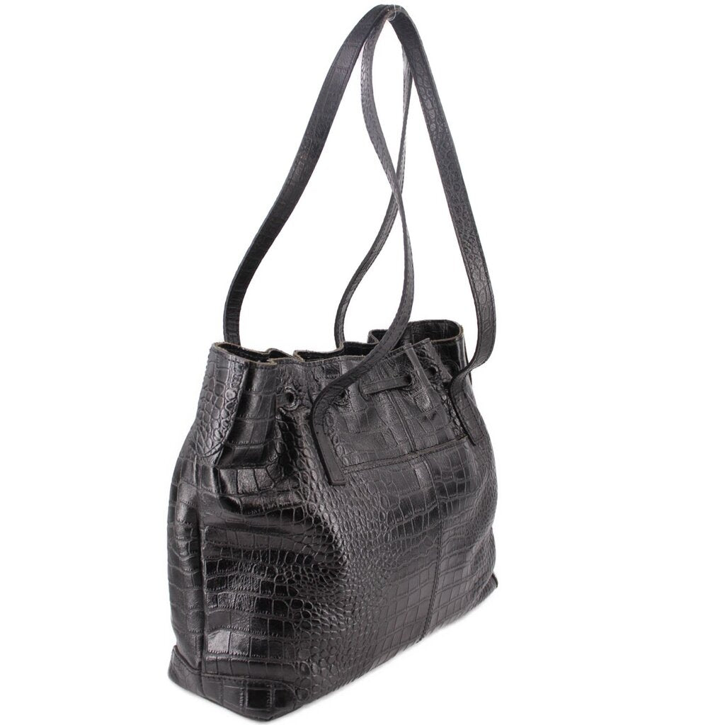 PATRICIA NASH LEATHER DRAWSTRING WHITNEY TOTES BLACK