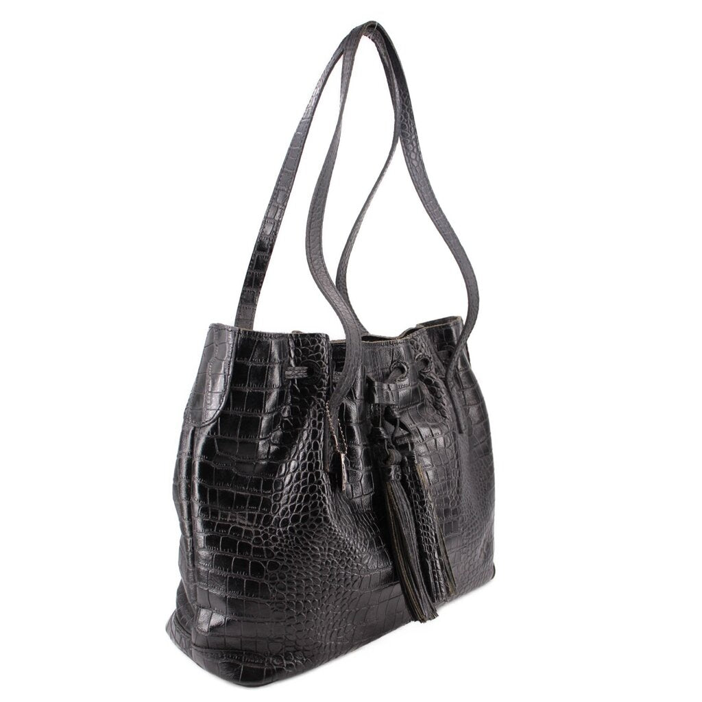 PATRICIA NASH LEATHER DRAWSTRING WHITNEY TOTES BLACK