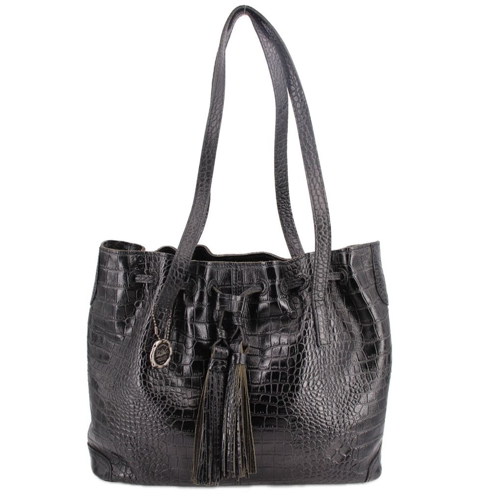 PATRICIA NASH LEATHER DRAWSTRING WHITNEY TOTES BLACK