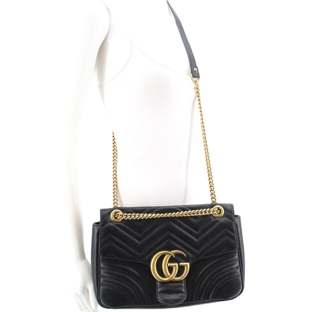GUCCI MEDIUM MARMONT SHOULDER BAGS BLACK