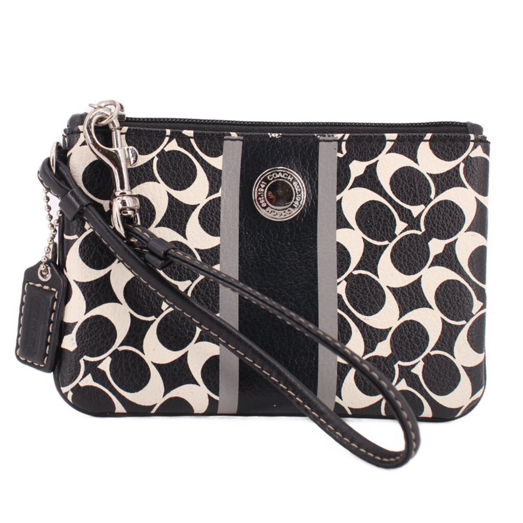 COACH SIGNATURE STRIPE WRISTLET POUCHES BLACK