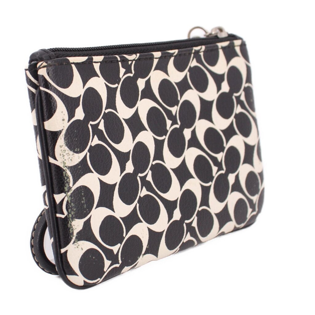 COACH SIGNATURE STRIPE WRISTLET POUCHES BLACK
