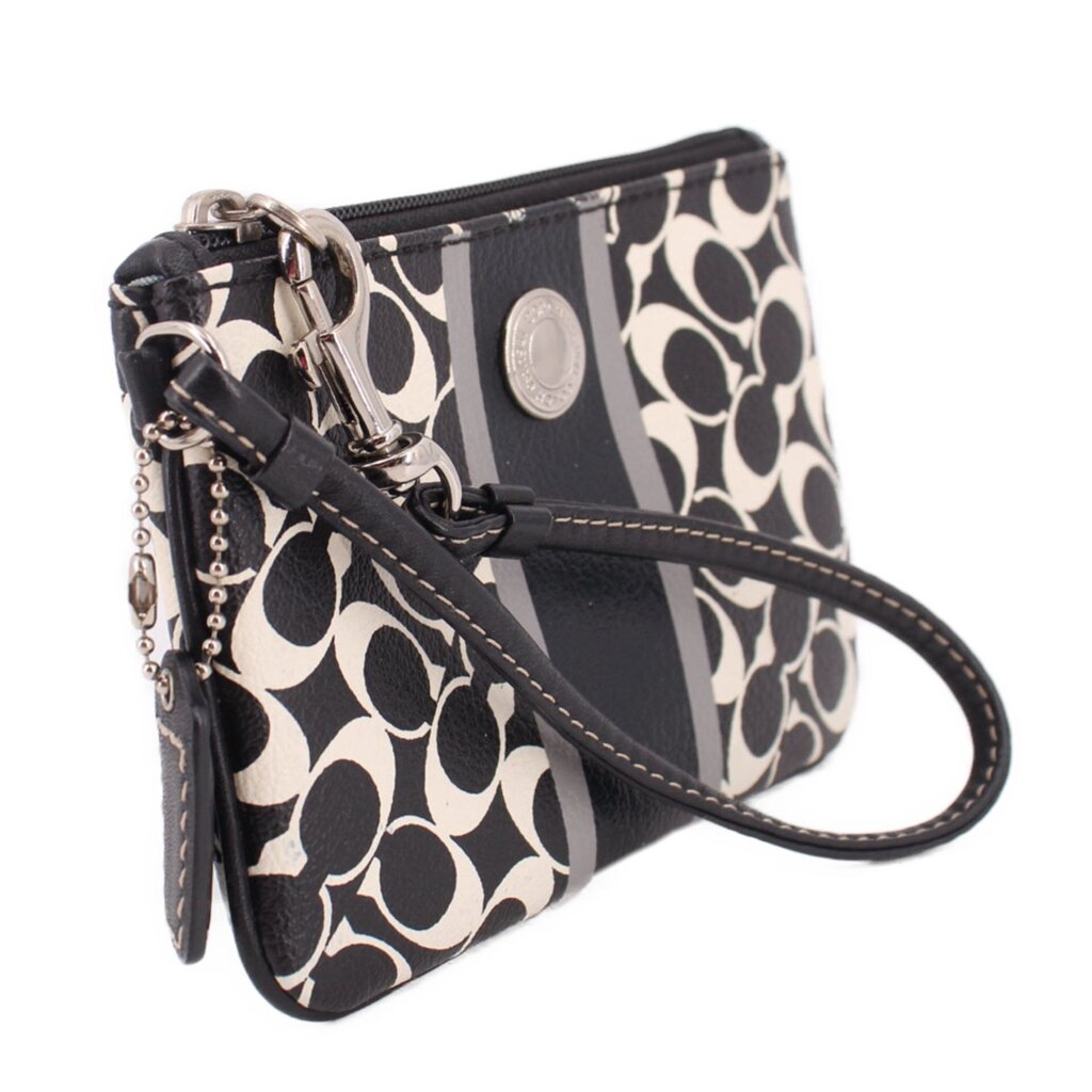 COACH SIGNATURE STRIPE WRISTLET POUCHES BLACK