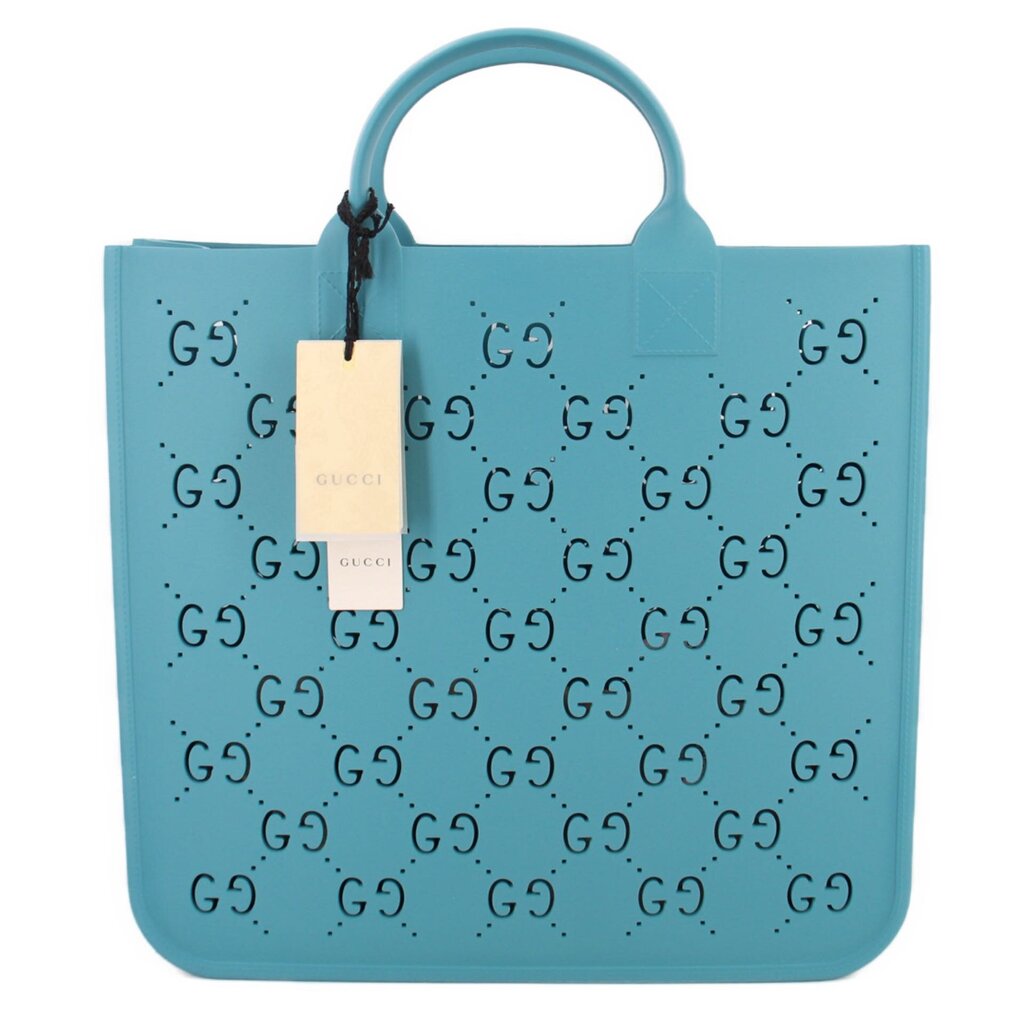GUCCI KIDS GG SUPREME PERFORATED RUBBER TOTES TEAL