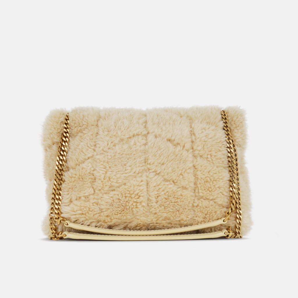 Saint Luarent Medium Lou Puffer - Beige Shearling | Gold Hardware
