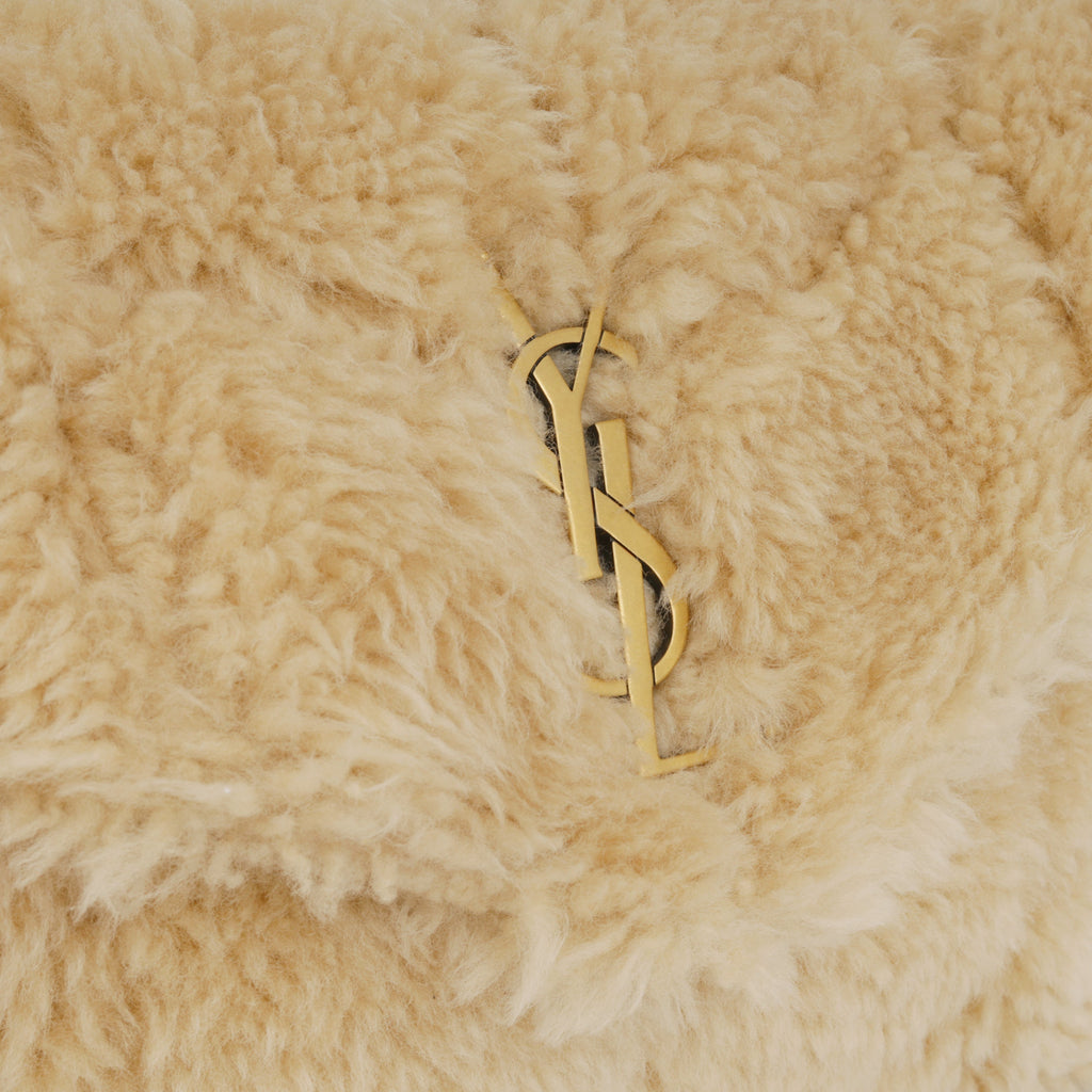Saint Luarent Medium Lou Puffer - Beige Shearling | Gold Hardware