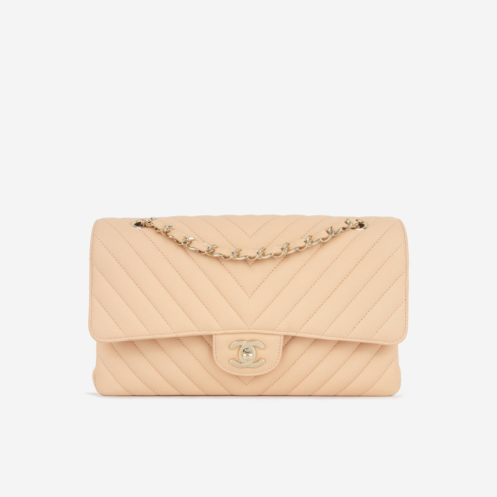 Chanel Medium Chevron Flap - Blush Beige Matte Caviar