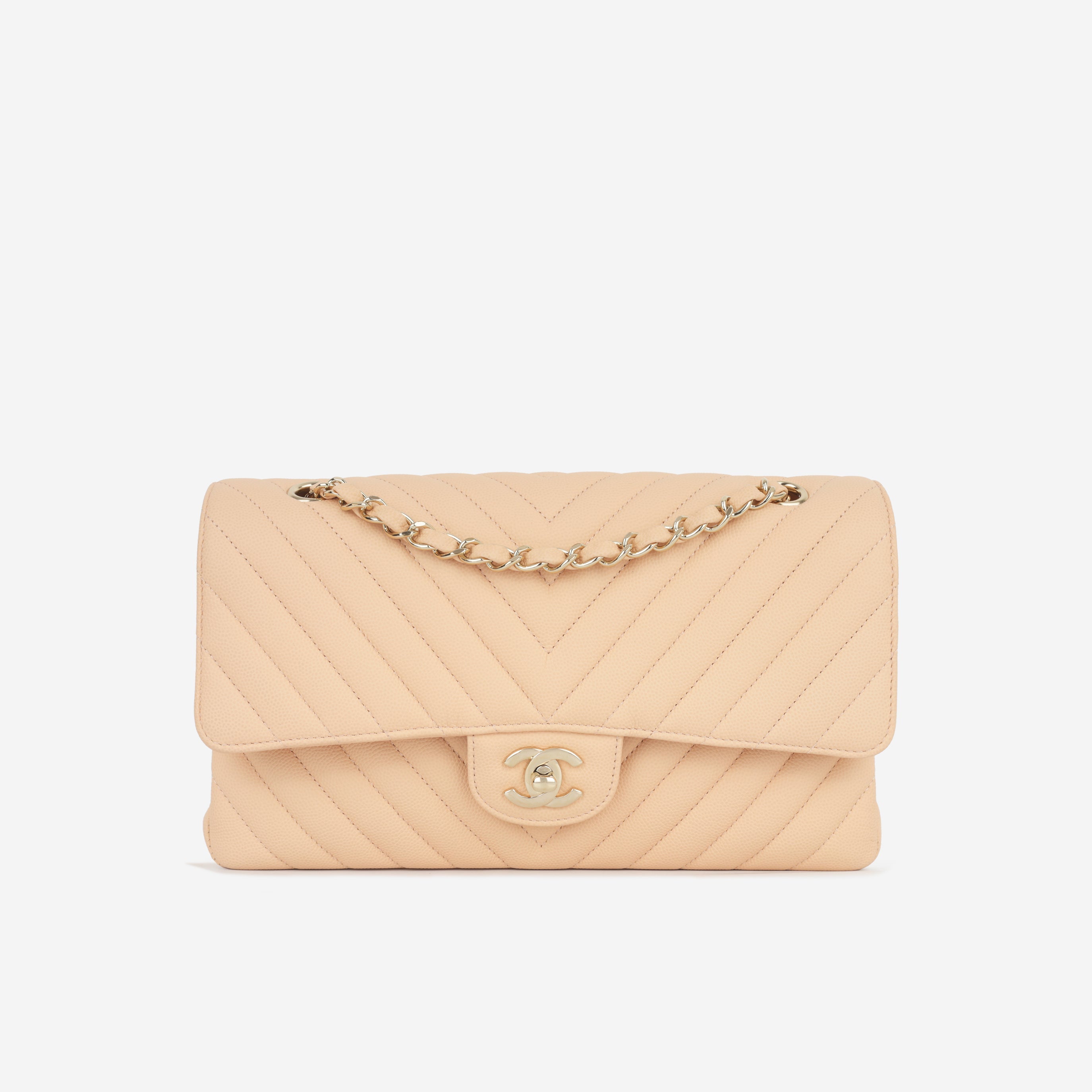 Chanel Medium Chevron Flap - Blush Beige Matte Caviar