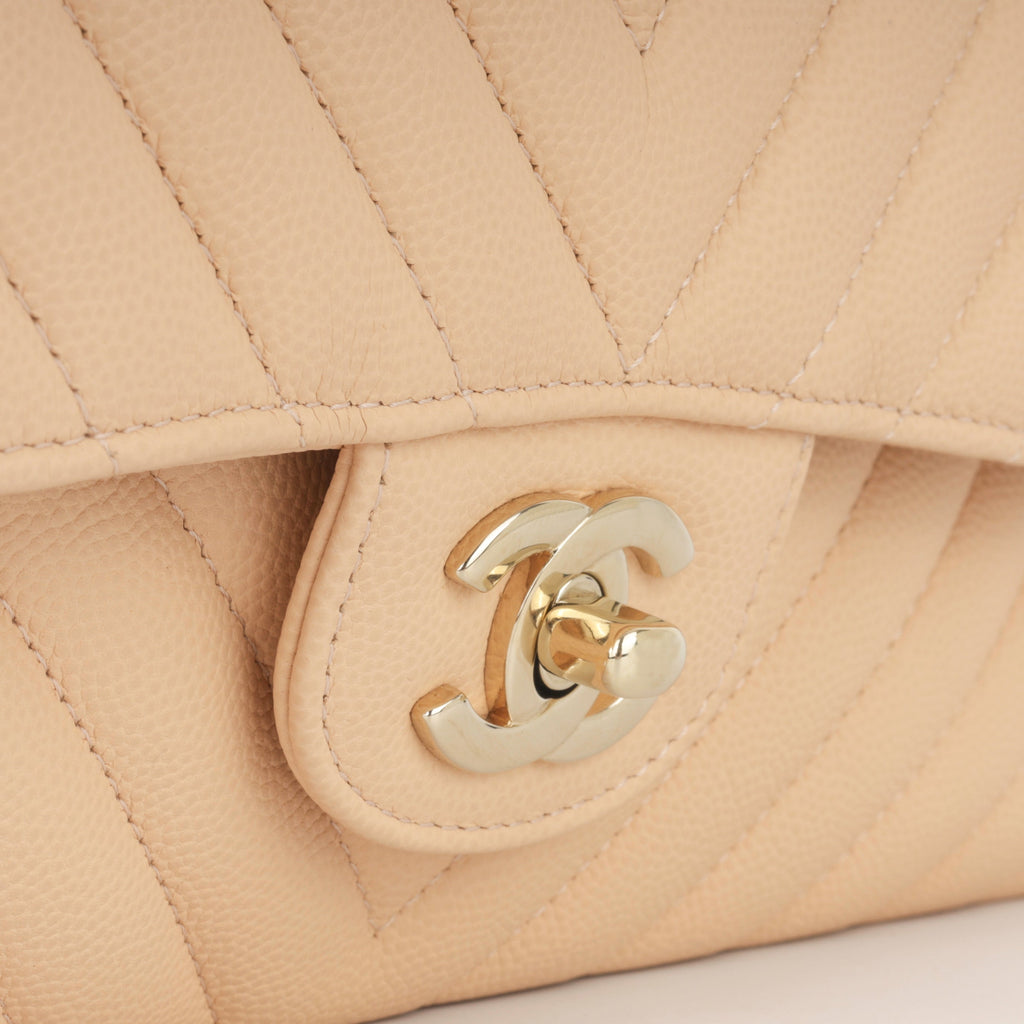 Chanel Medium Chevron Flap - Blush Beige Matte Caviar