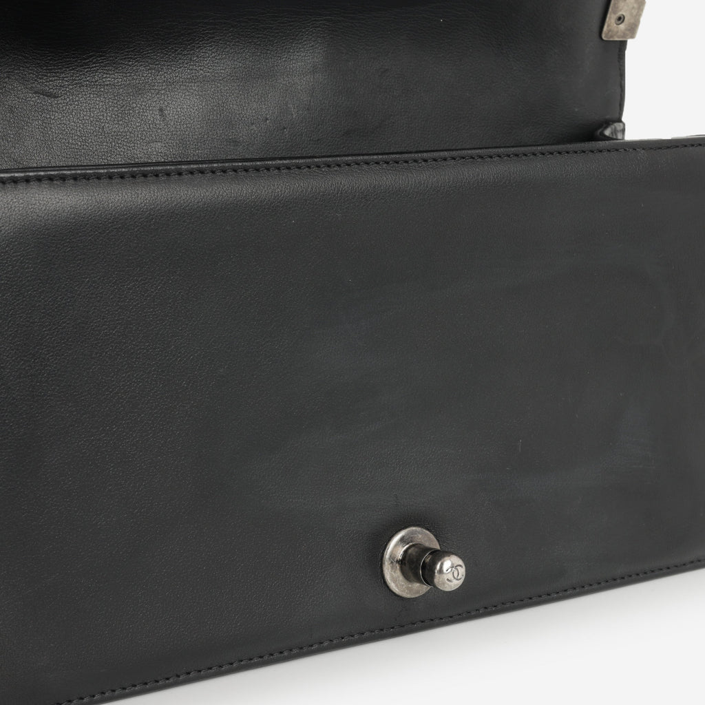 Chanel Old Medium Boy Bag - Black Lambskin | Ruthenium Hardware