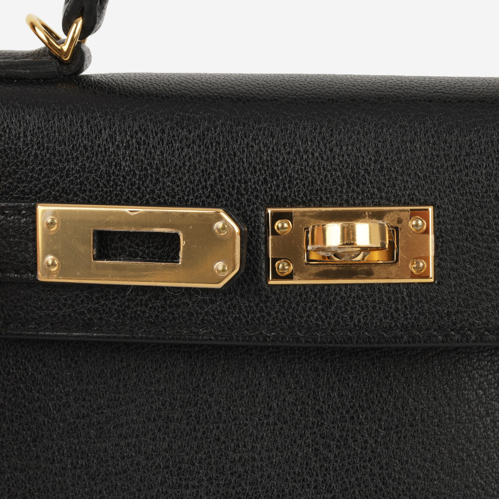 Hermès Mini Kelly - Black Chevre Chamkila | Gold Hardware