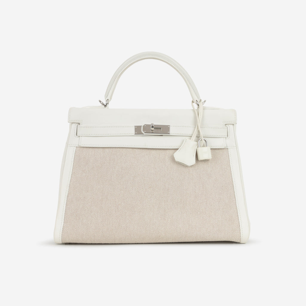 Hermès Vintage Kelly 32 - Blanc Swift / Ecru Toile | Palladium Hardware