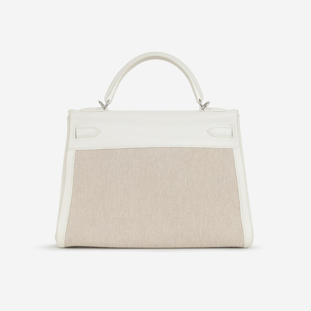 Hermès Vintage Kelly 32 - Blanc Swift / Ecru Toile | Palladium Hardware