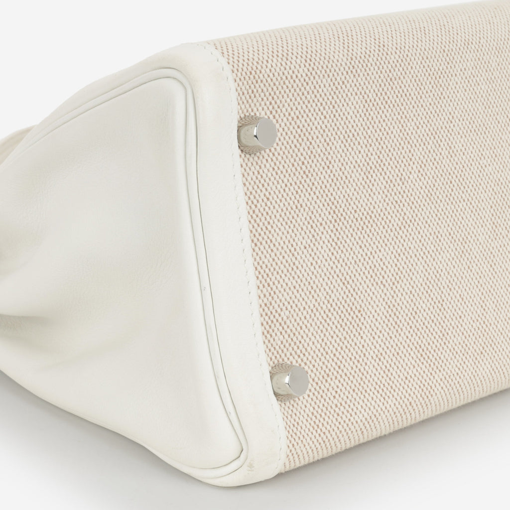 Hermès Vintage Kelly 32 - Blanc Swift / Ecru Toile | Palladium Hardware