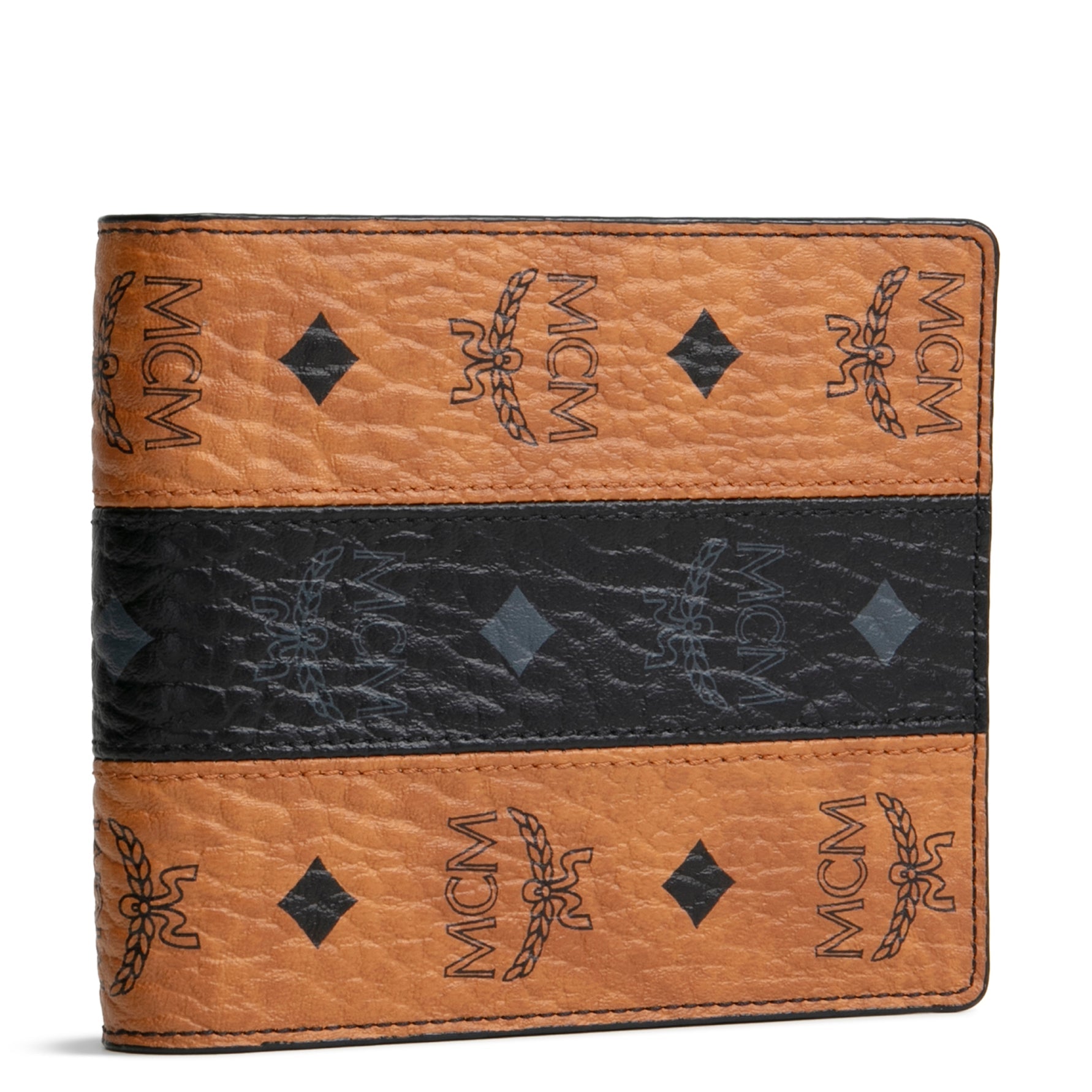 MCM Visetos Zip Wallet on Strap - Cognac