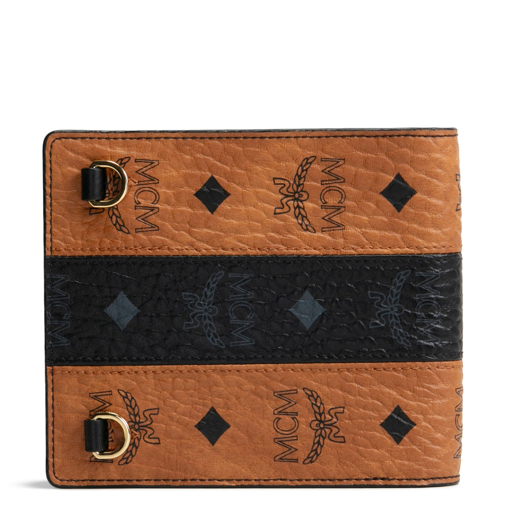 MCM Visetos Zip Wallet on Strap - Cognac