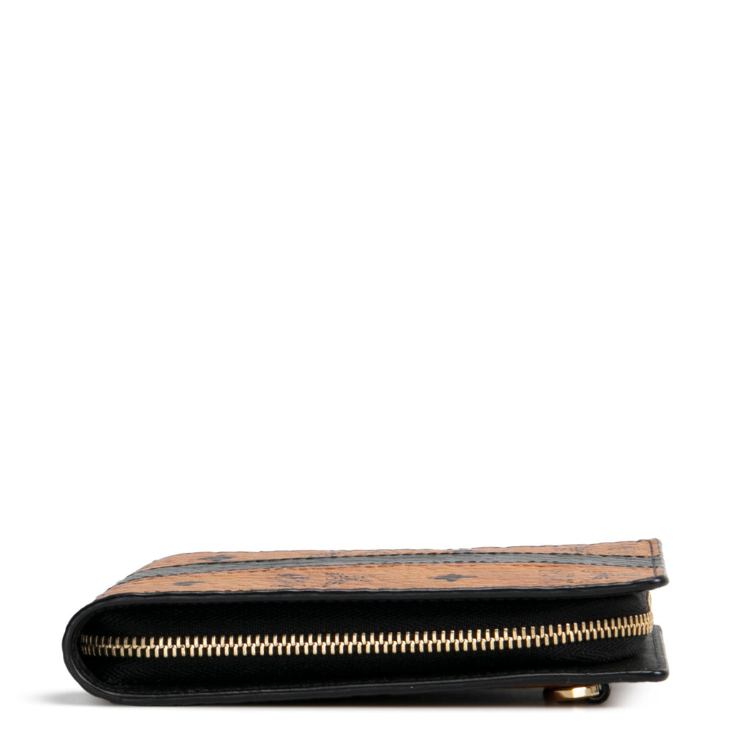MCM Visetos Zip Wallet on Strap - Cognac