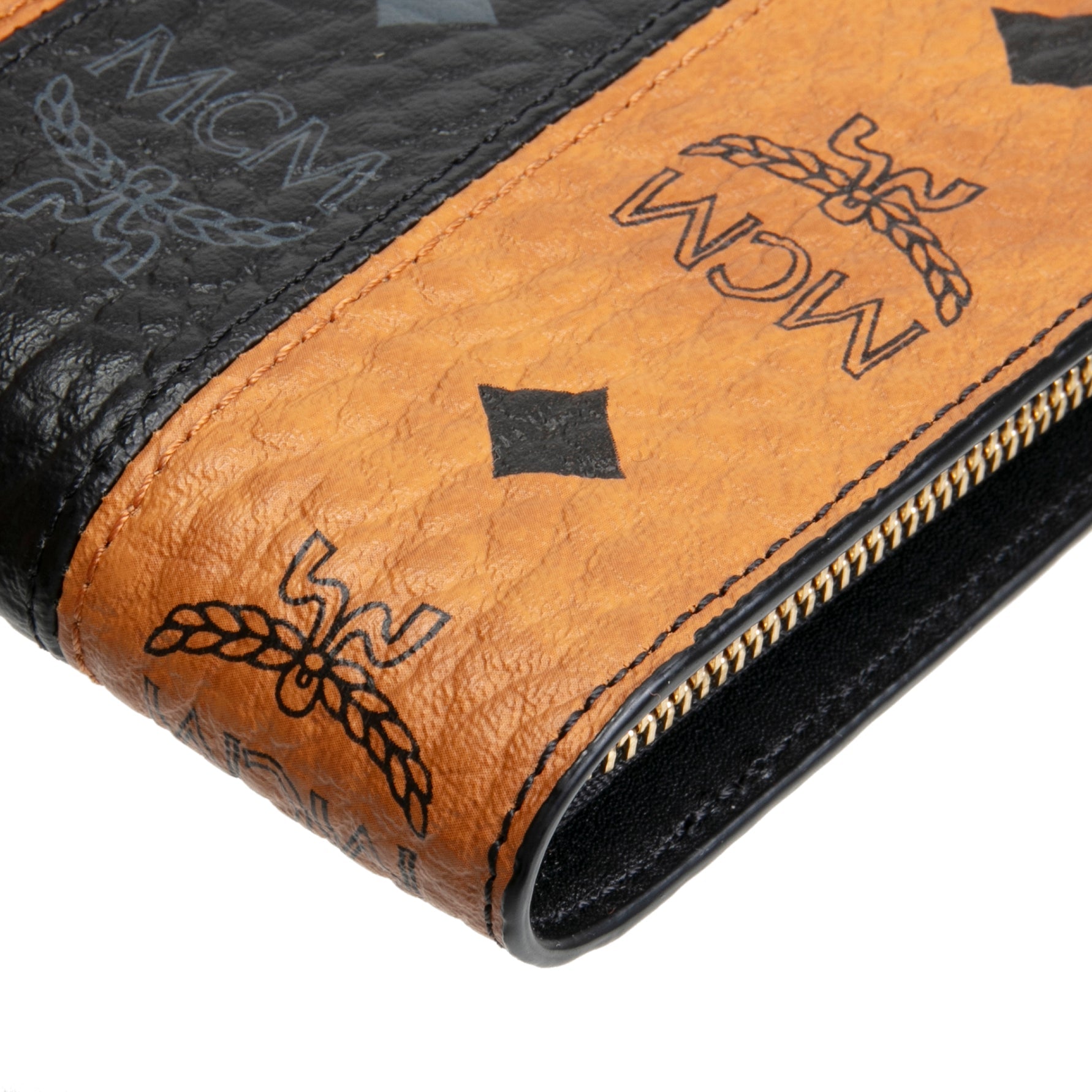 MCM Visetos Zip Wallet on Strap - Cognac