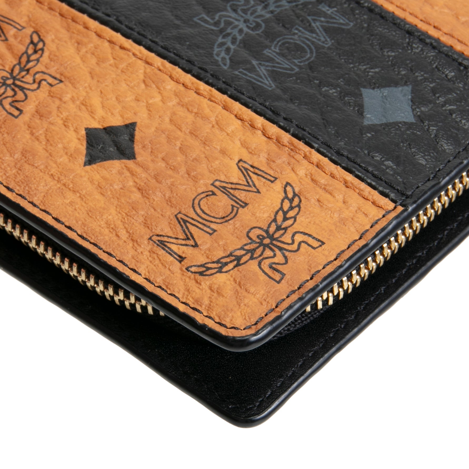 MCM Visetos Zip Wallet on Strap - Cognac