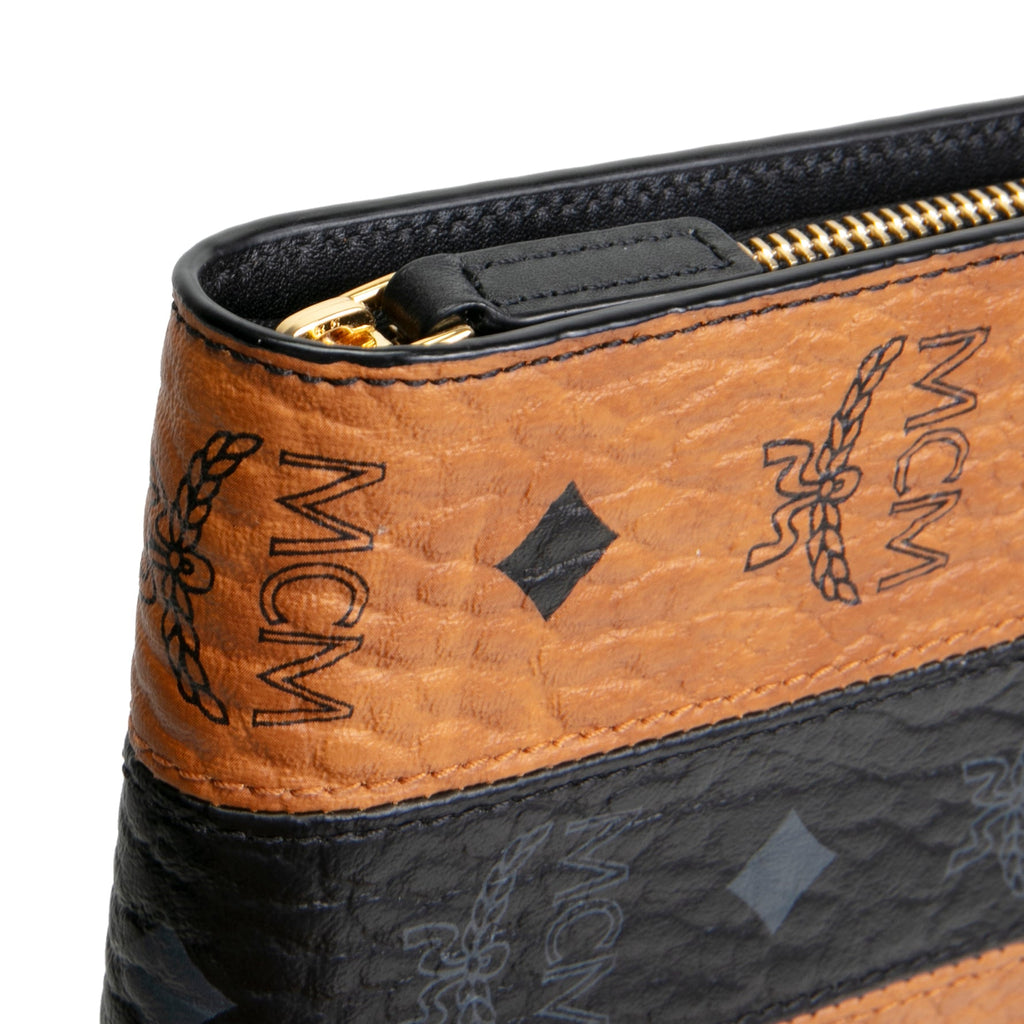MCM Visetos Zip Wallet on Strap - Cognac