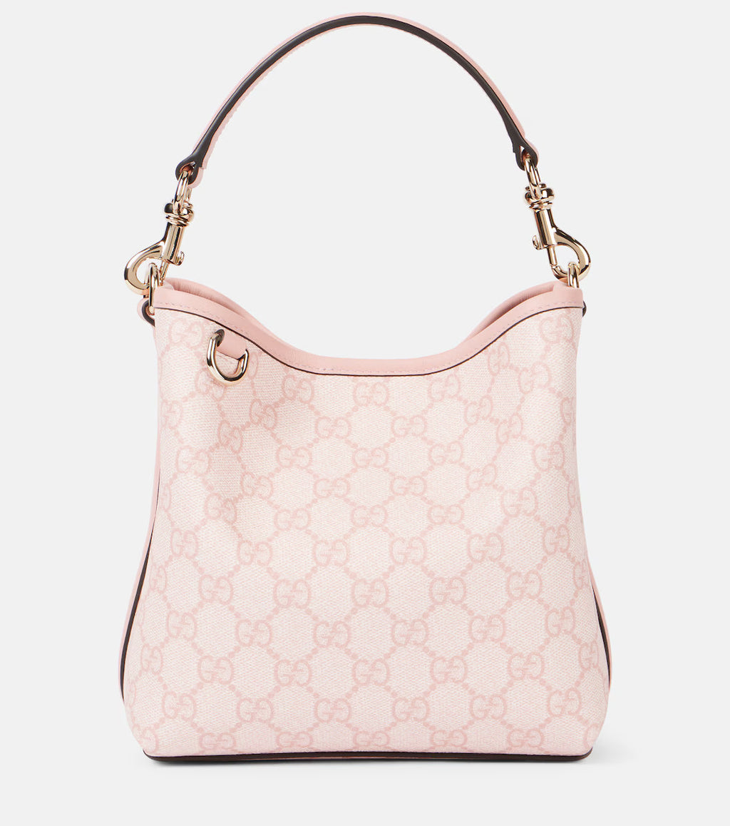 Gucci GG Emblem Mini leather-trimmed bucket bag 2025