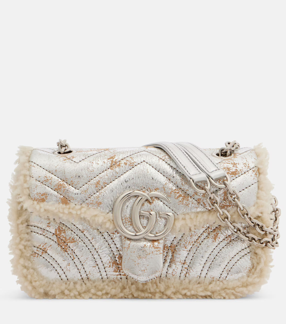 Gucci GG Marmont Medium metallic leather shoulder bag 2025