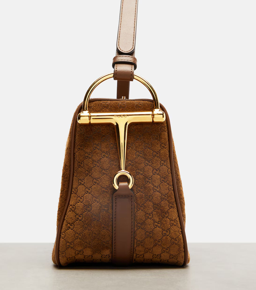 Gucci Half Horsebit Medium suede shoulder bag 2025