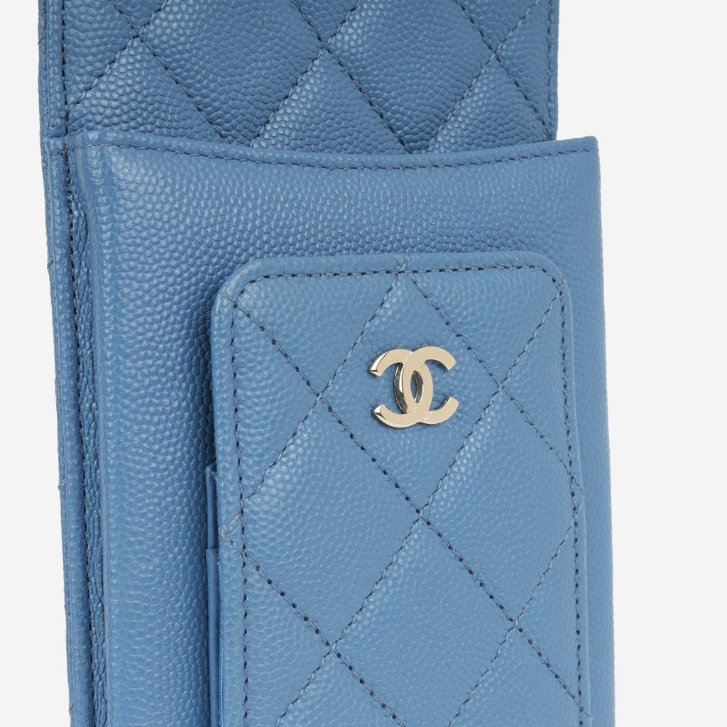 Chanel CC Phone Holder -  Blue Caviar | Champagne Gold Hardware