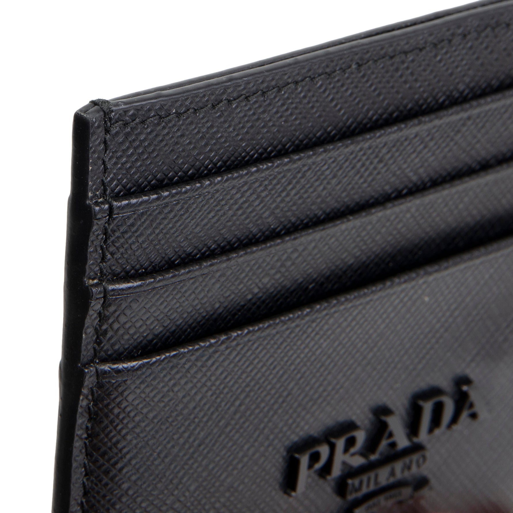PRADA Saffiano Leather Card Holder - Black