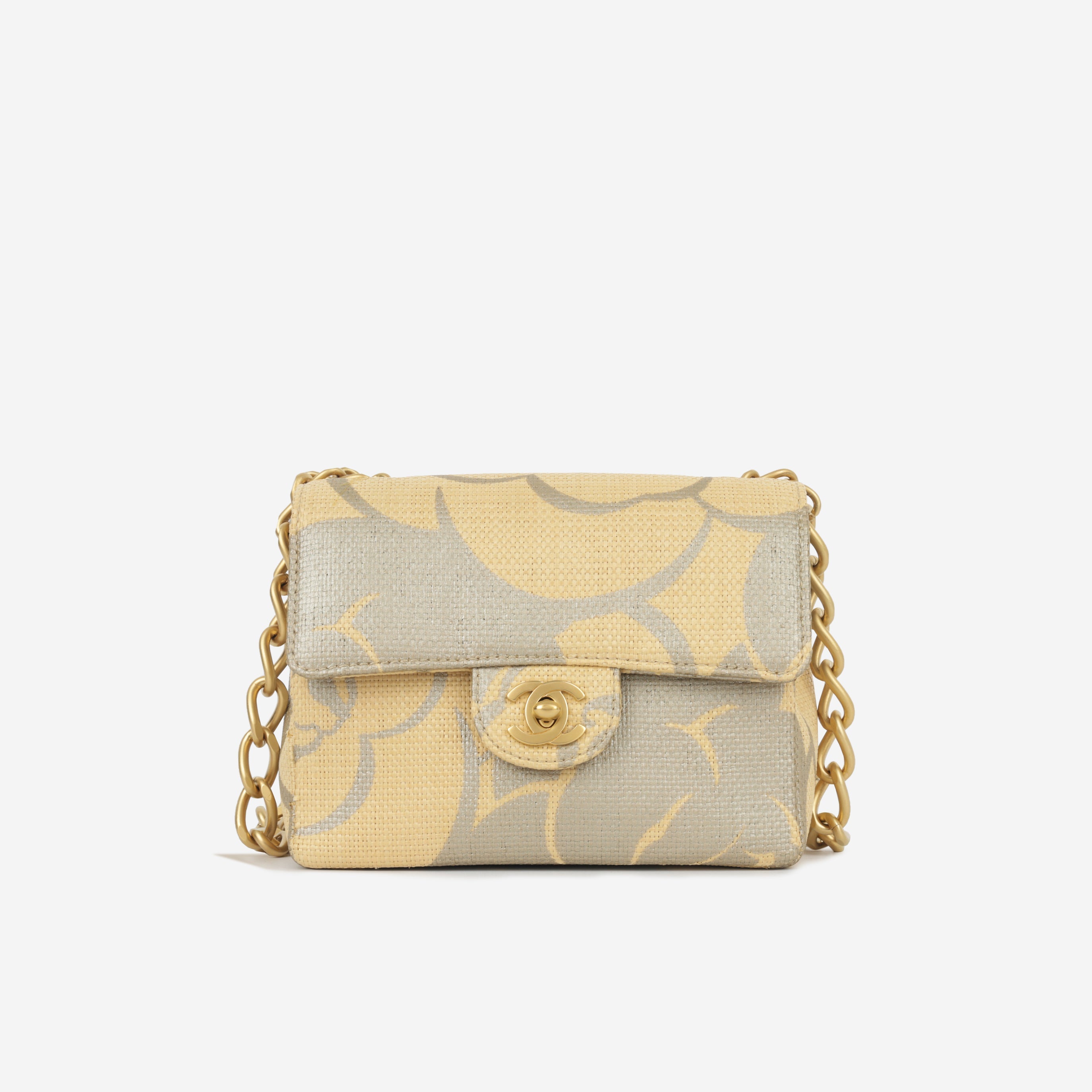 Vintage Mini Square - Beige Camellia Raffia | Antique Gold Hardware