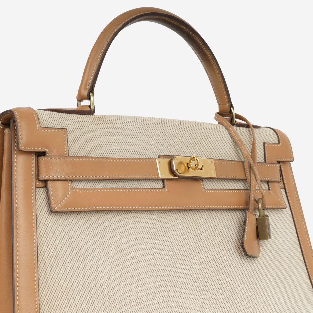 Vintage Kelly 32 - Natural Courchevel / Toile | Gold Hardware