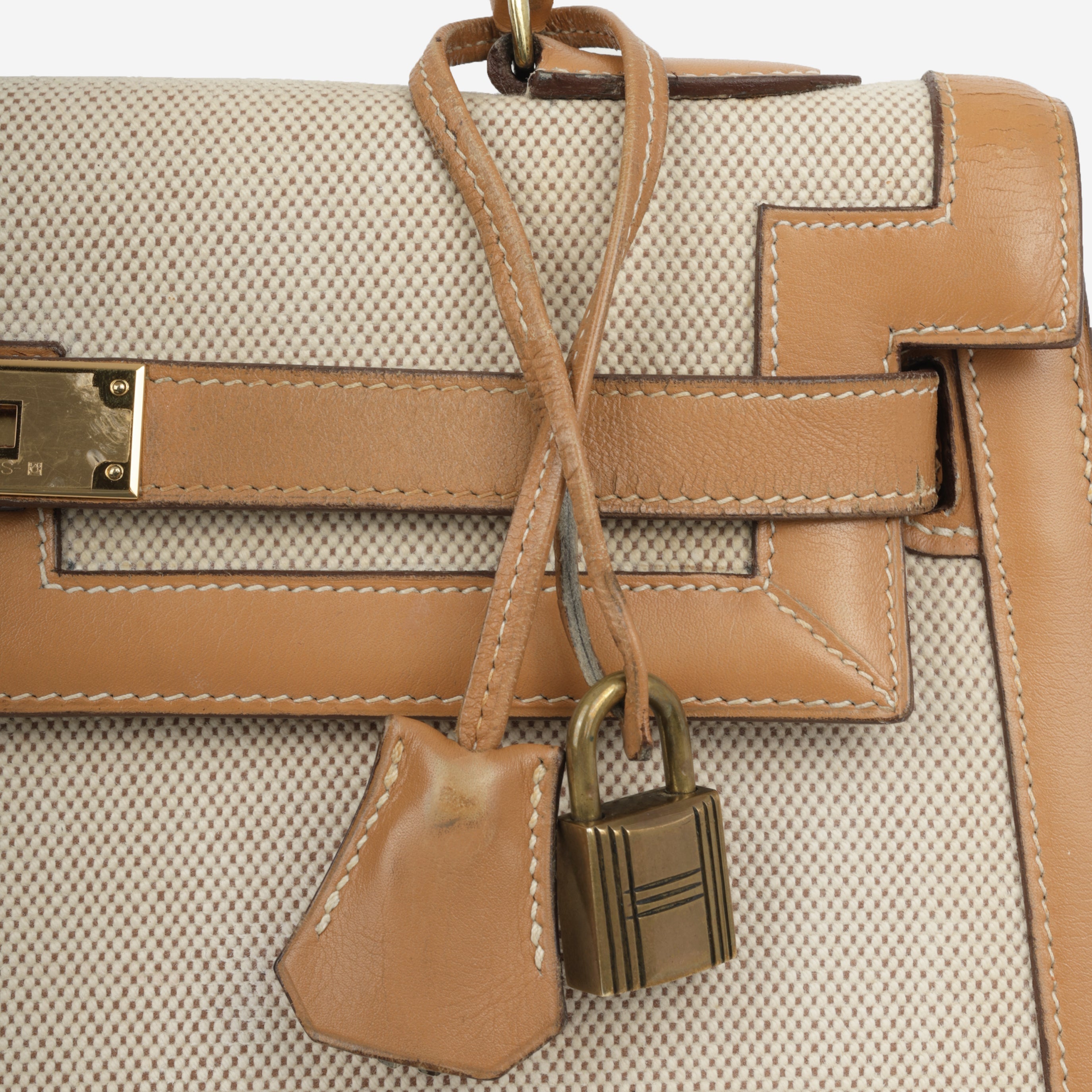 Vintage Kelly 32 - Natural Courchevel / Toile | Gold Hardware