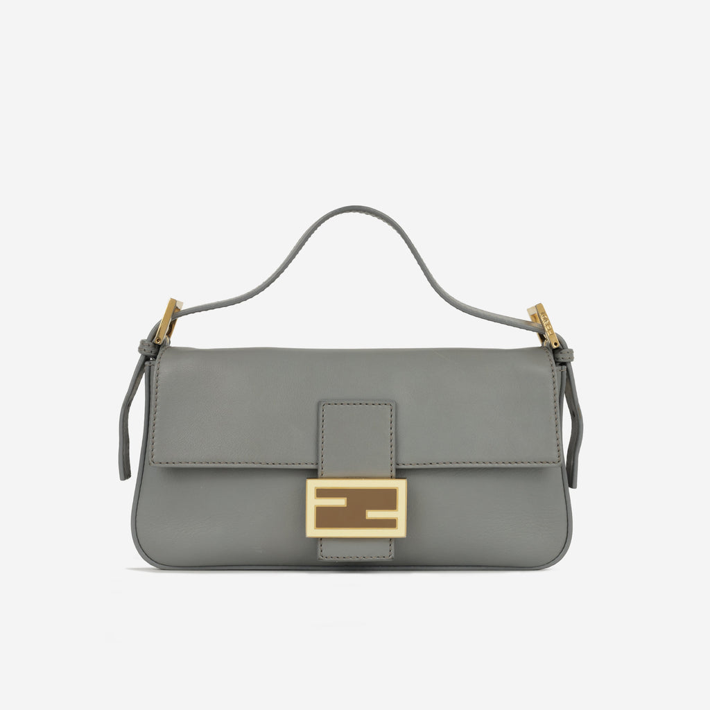 Fendi Medium Baguette Grey Lambskin | Gold Hardware