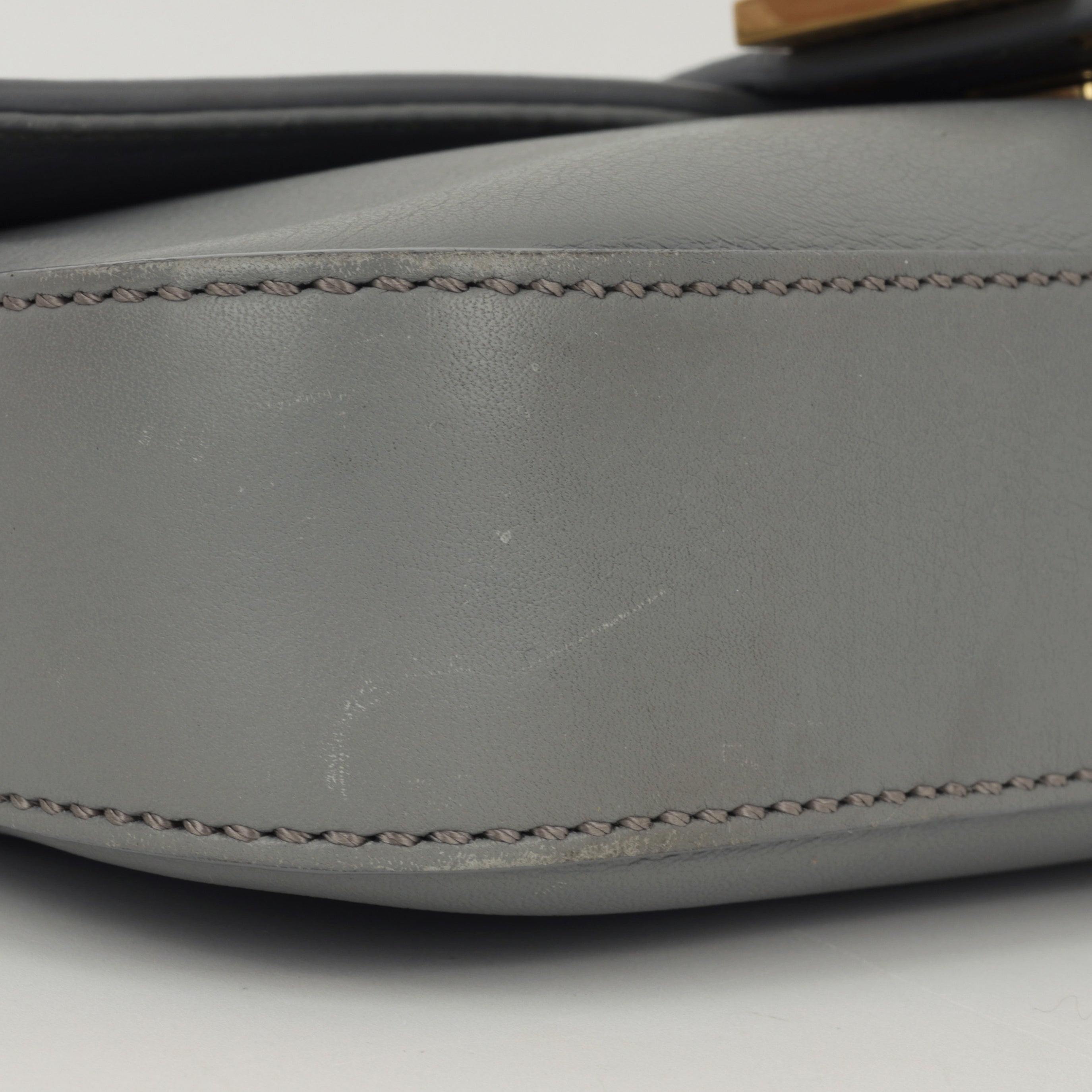 Fendi Medium Baguette Grey Lambskin | Gold Hardware