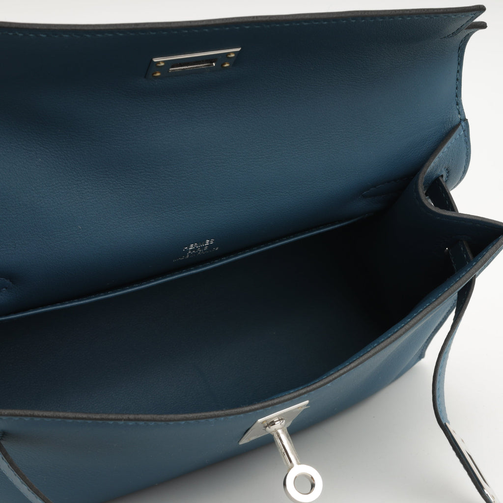 Hermès Kelly Pochette - Bleu Colvert Swift |  Palladium Hardware