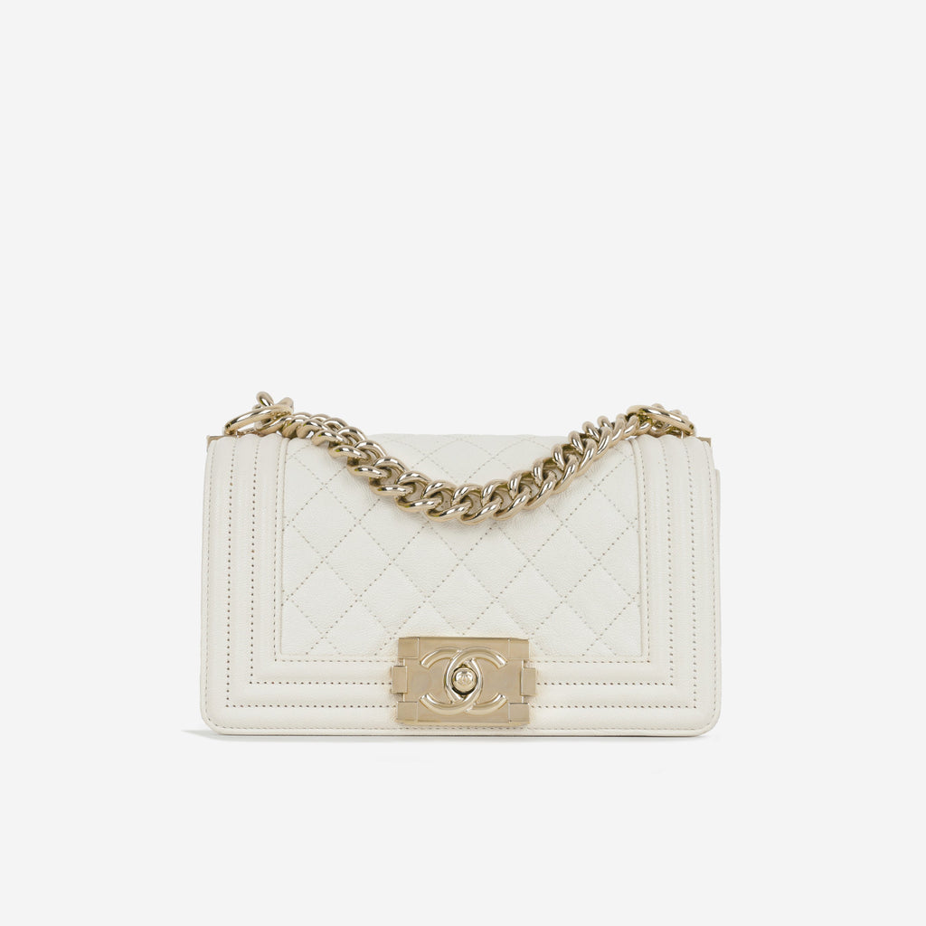 Chanel Small Boy Bag - Ivory Caviar | Champagne Gold Hardware