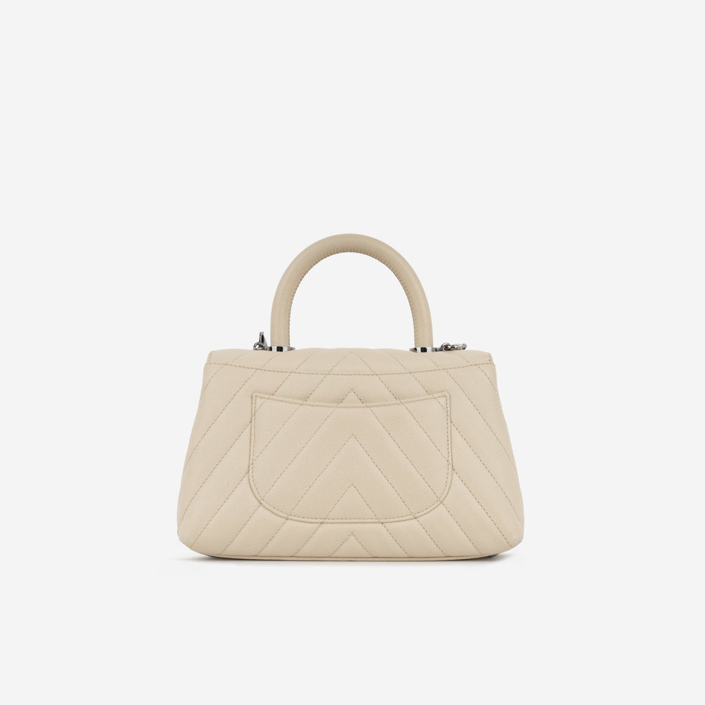 Chanel Small Coco Handle - Beige Chevron Caviar | Ruthenium Hardware