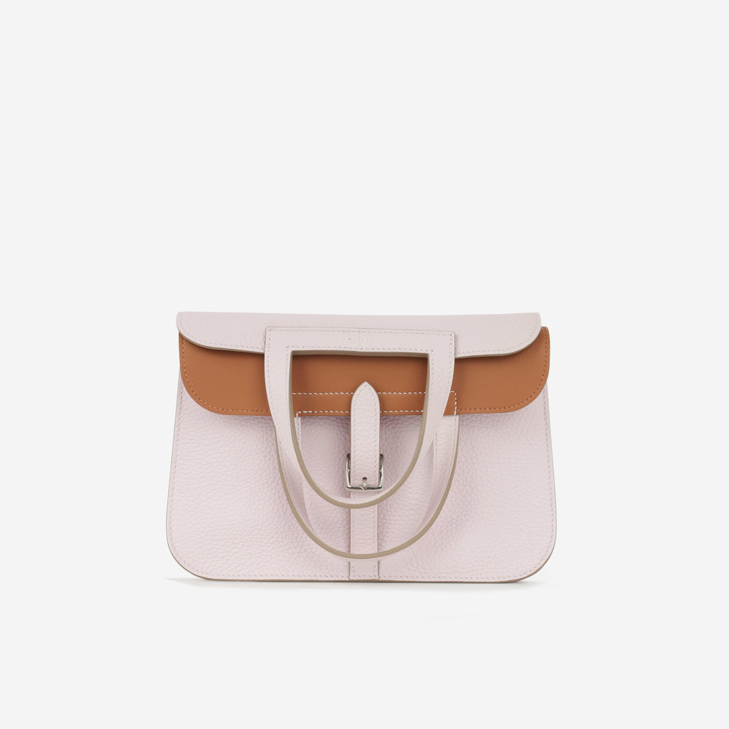 Hermès Halzan 25 Verso - Mauve Pale Clemence / Gold Swift | Palladium Hardware