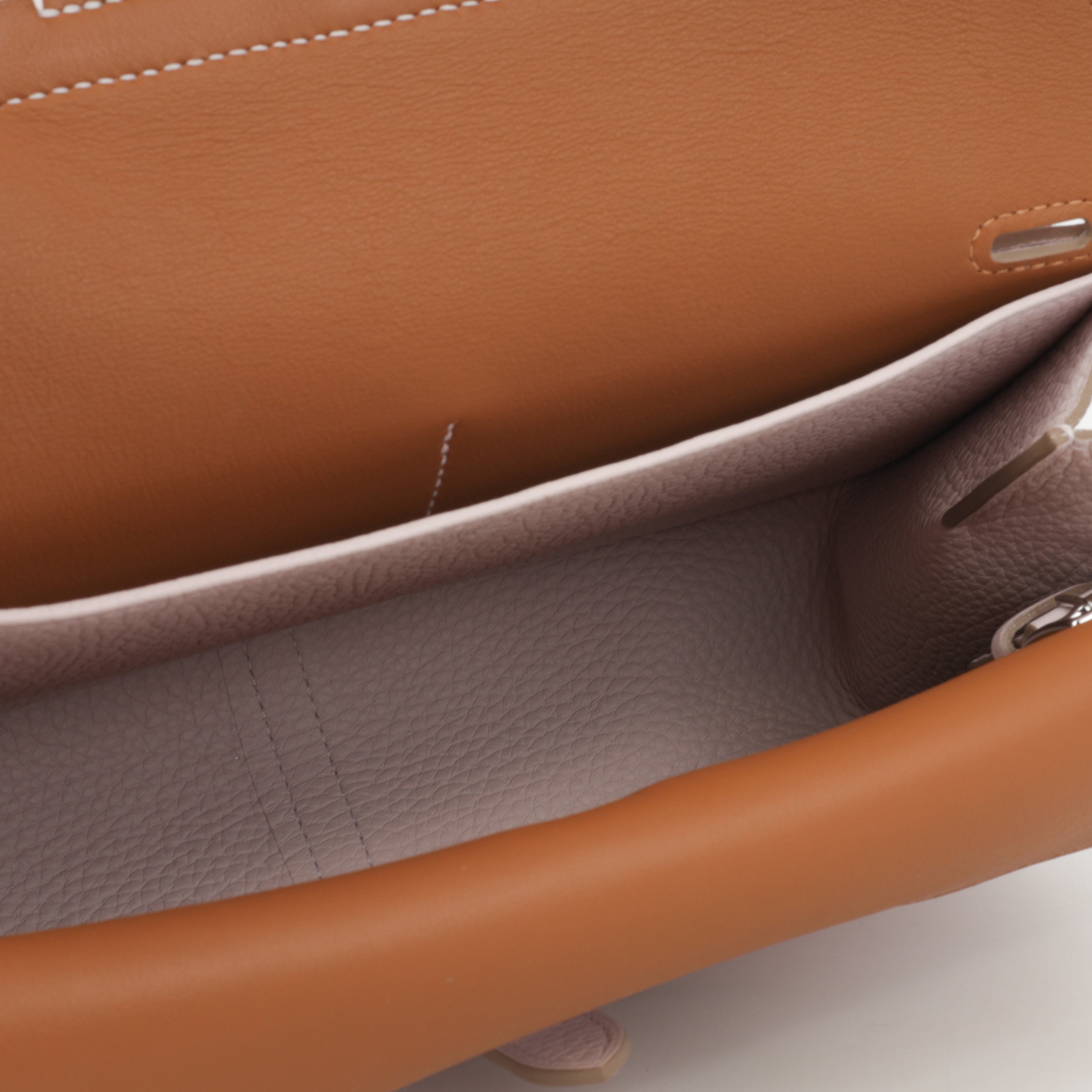 Hermès Halzan 25 Verso - Mauve Pale Clemence / Gold Swift | Palladium Hardware