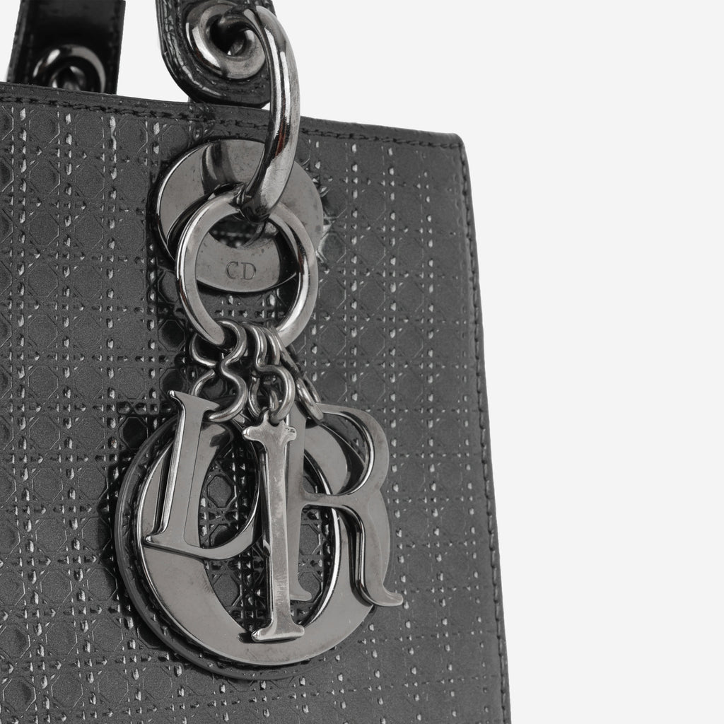 Dior Medium Lady Dior  - Dark Grey Metallic Microcannage | Ruthenium Hardware