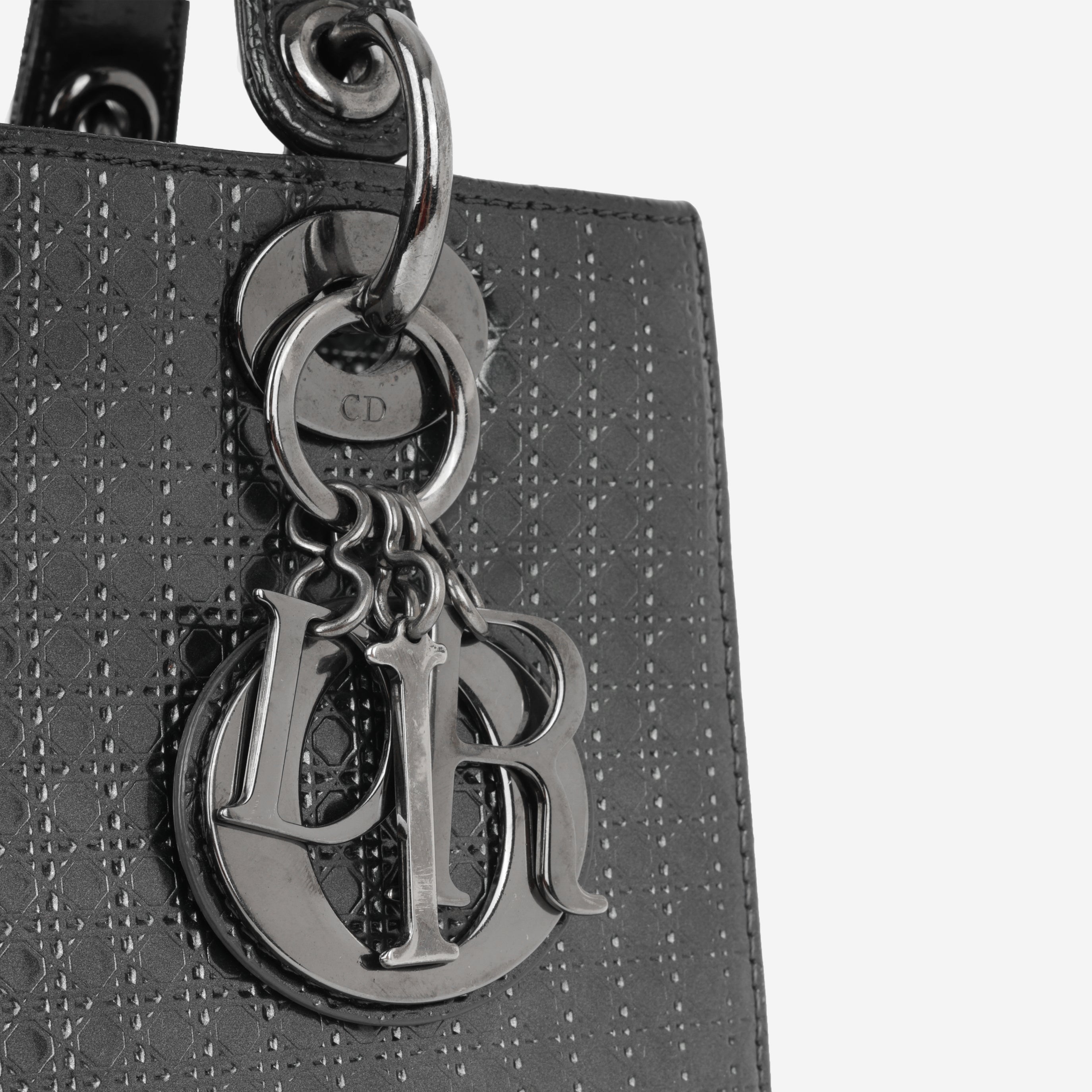Dior Medium Lady Dior  - Dark Grey Metallic Microcannage | Ruthenium Hardware