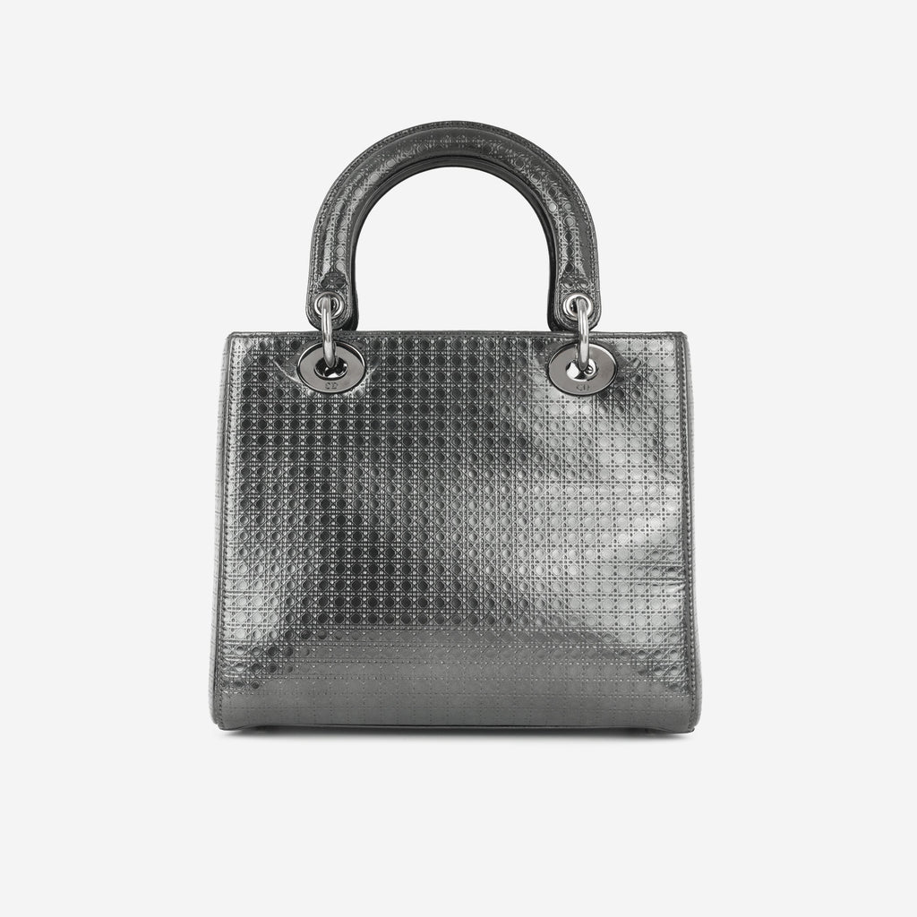 Dior Medium Lady Dior  - Dark Grey Metallic Microcannage | Ruthenium Hardware
